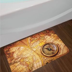 Ambesonne Antique Bath Mat, Compass on an World Map Historic w/Non Slip …